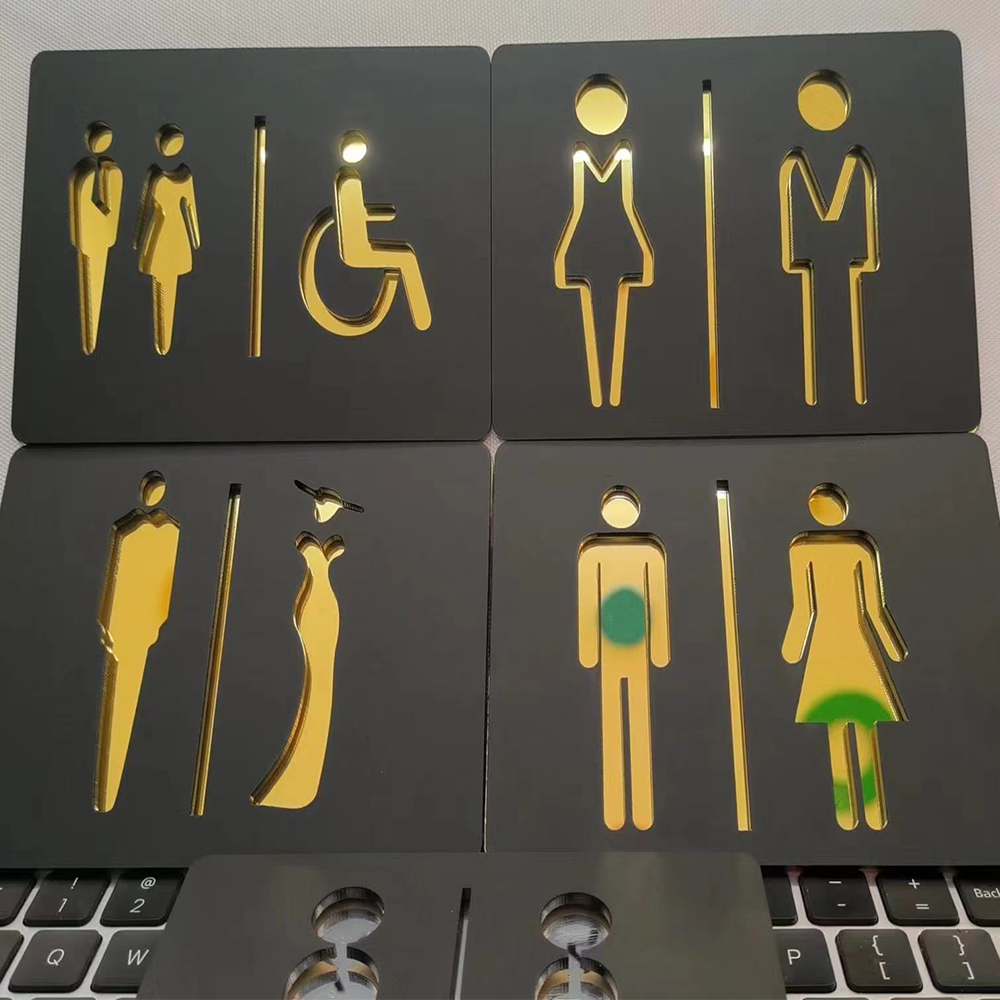 Home Bathroom Door Signs - Mat Zwart Goud Toiletbord Acryl 3d