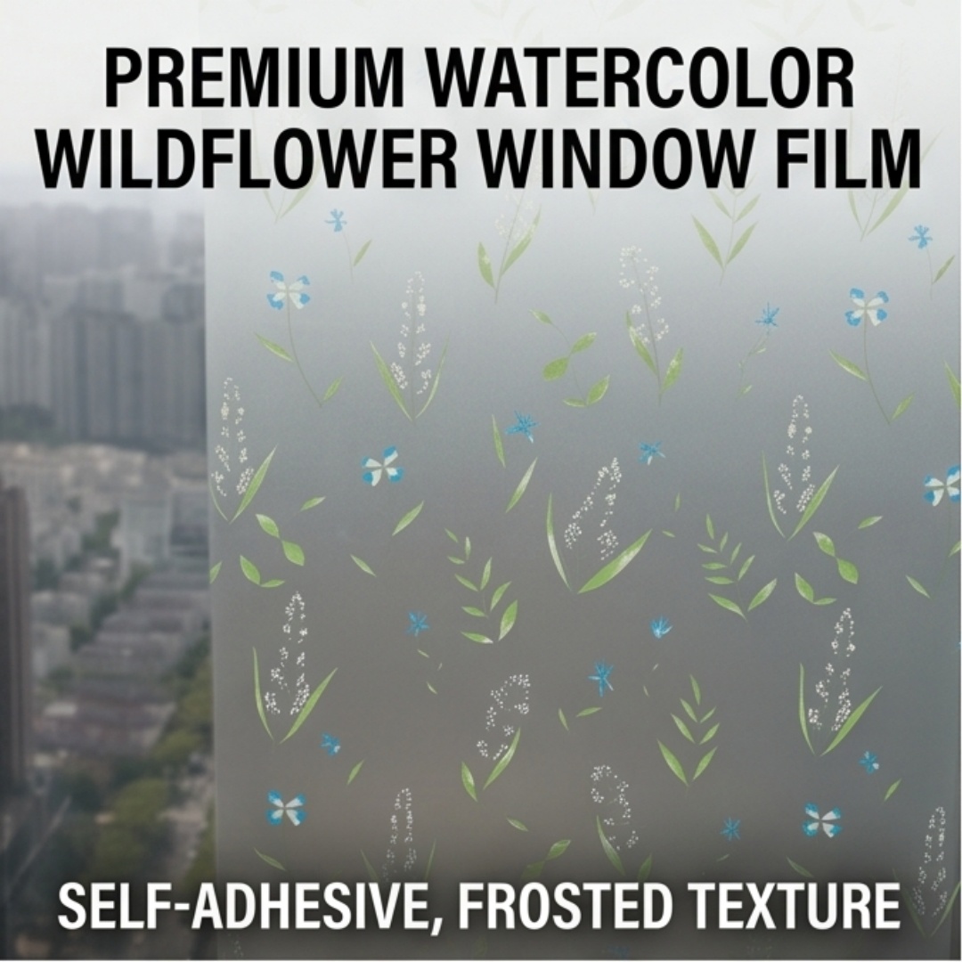 Home Bathroom Decor - Zelfklevende frisse bloemenbladeren raamfolie, mat privacy