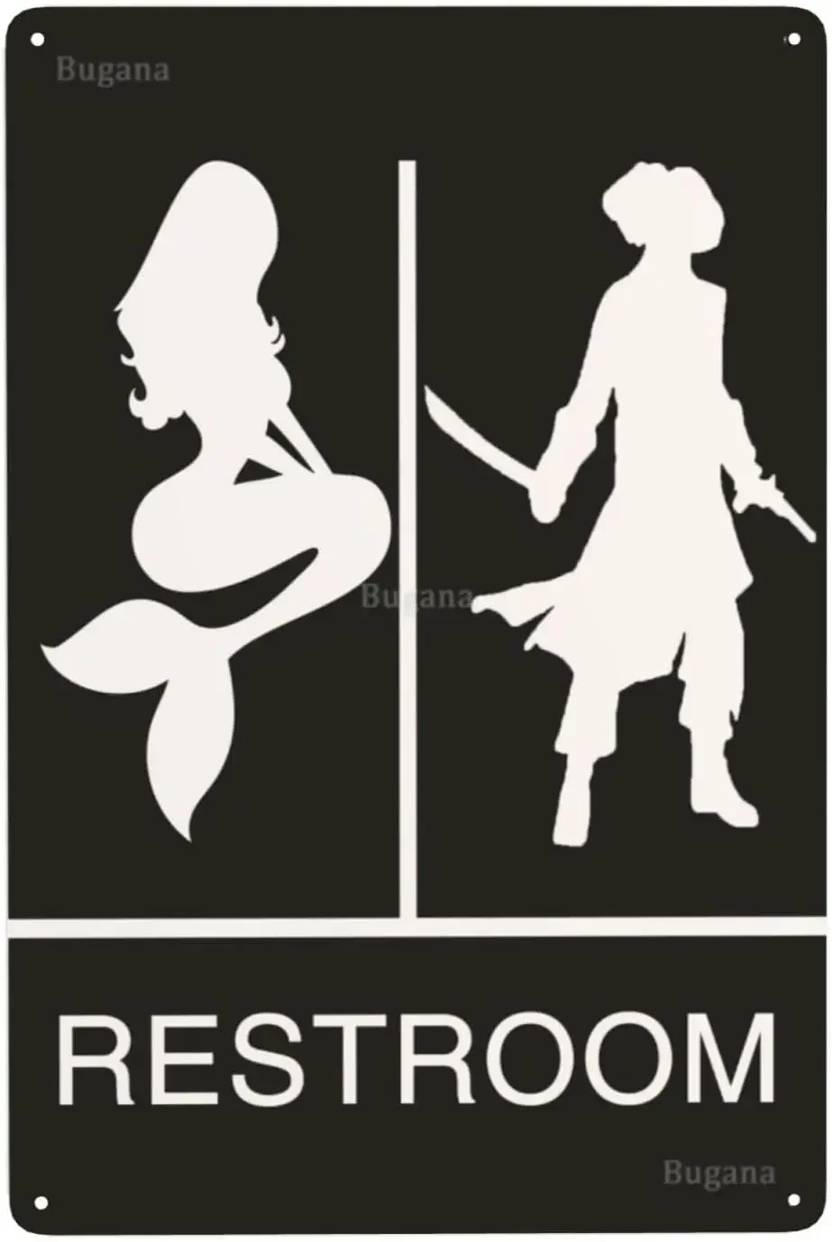 Home Bathroom Door Signs - Zeemeermin Piraten Toilet Vintage Metalen Bord,