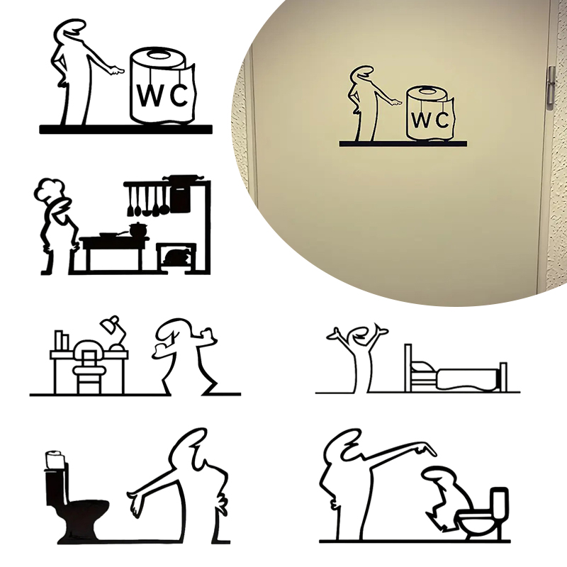 Home Bathroom Door Signs - 1Pc PVC Minimalistische Line Art Sticker