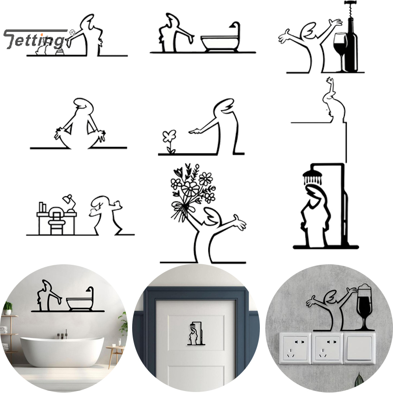 Home Bathroom Door Signs - Zwarte douche figuur wanddecoratie minimalistische lijn
