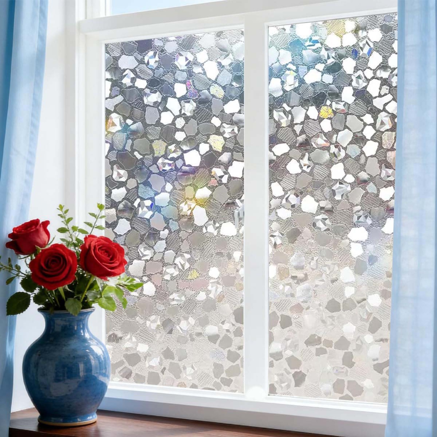 Home Bathroom Window Tint - Gefrosted glazen raamsticker, 3D regenboog kiezelsteen,
