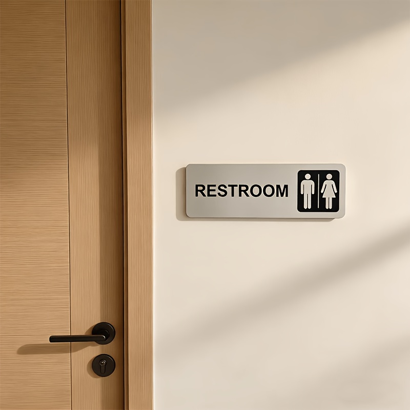 Home Bathroom Door Signs - 1 stuks geborsteld metalen toiletbord zelfklevend