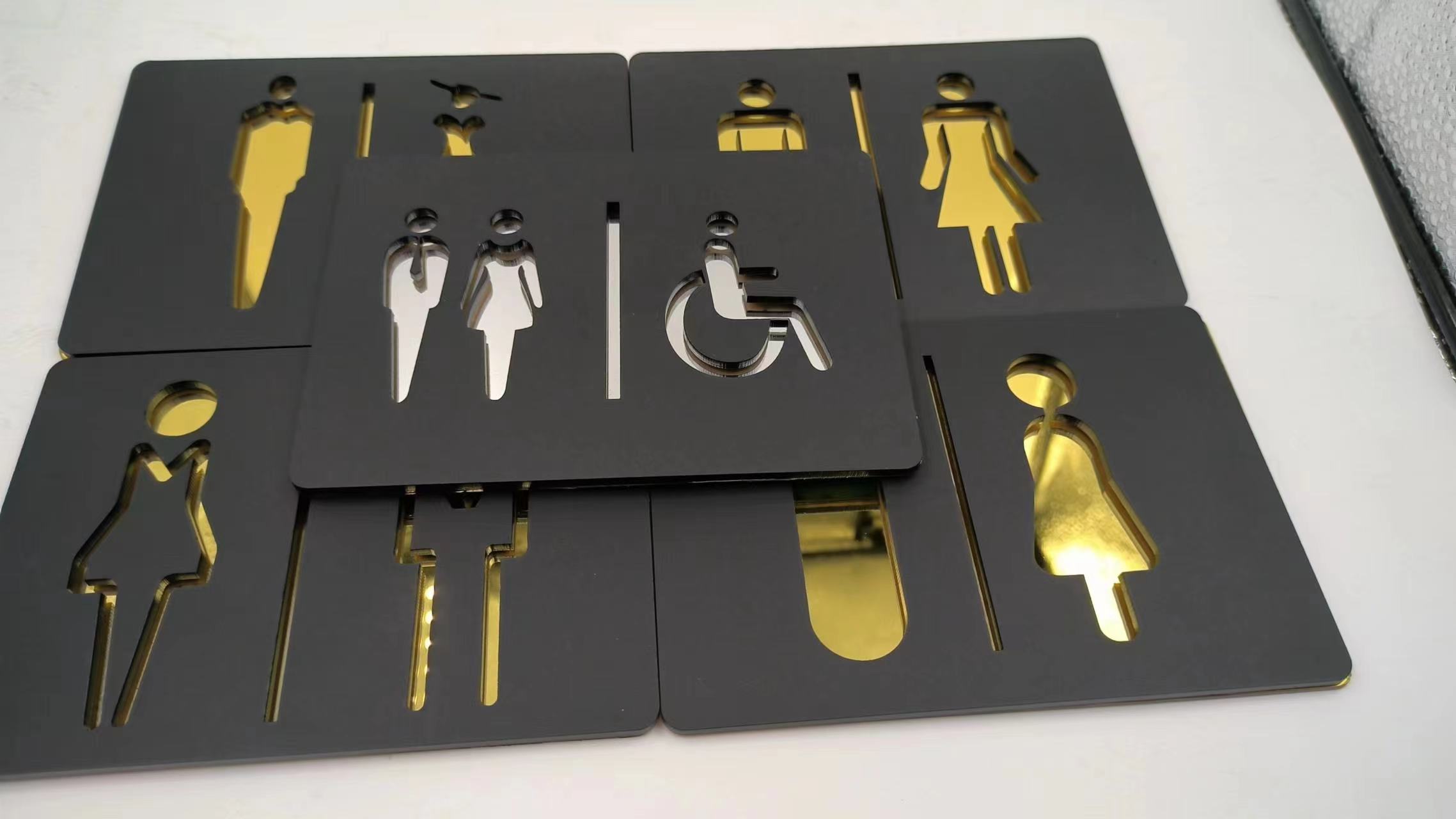 Mat Zwart Goud Toiletbord Acry - Home Bathroom Door Signs recensie en prijs
